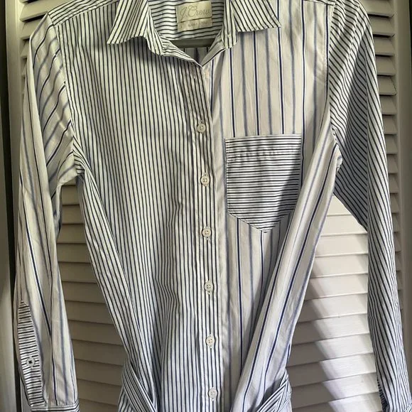 J. Crew Classic-fit cotton poplin shirtdress in mixed stripe Blue & White Size 2 - Picture 10 of 14